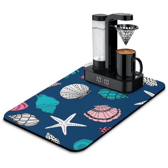 Sailing Themed Dish Drying Mat with Boat Anchor Mast Helm Design – Reusable and Quick Dry Coffee Bar Mat for Coastal Kitchen Counter Decor
