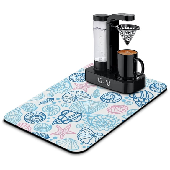 Sailing Themed Dish Drying Mat with Boat Anchor Mast Helm Design – Reusable and Quick Dry Coffee Bar Mat for Coastal Kitchen Counter Decor
