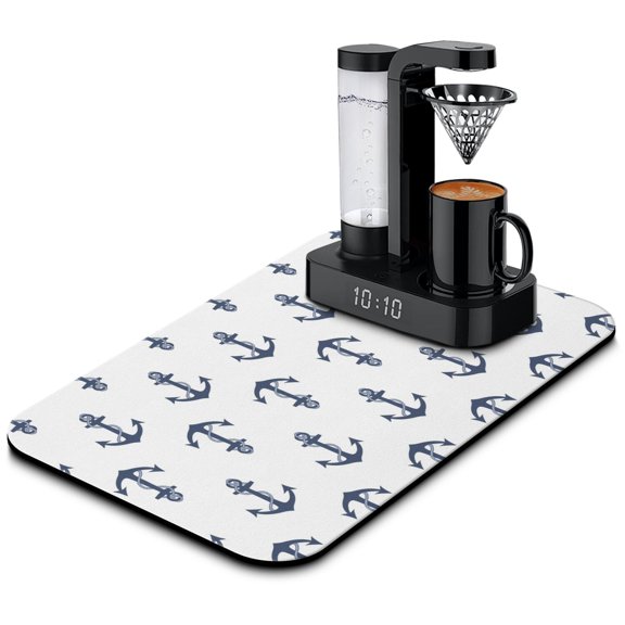 Sailing Themed Dish Drying Mat with Boat Anchor Mast Helm Design – Reusable and Quick Dry Coffee Bar Mat for Coastal Kitchen Counter Decor