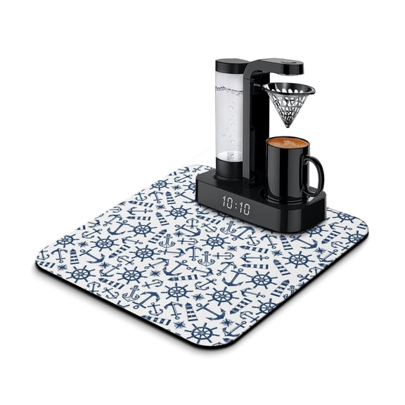 Sailing Themed Dish Drying Mat with Boat Anchor Mast Helm Design – Reusable and Quick Dry Coffee Bar Mat for Coastal Kitchen Counter Decor