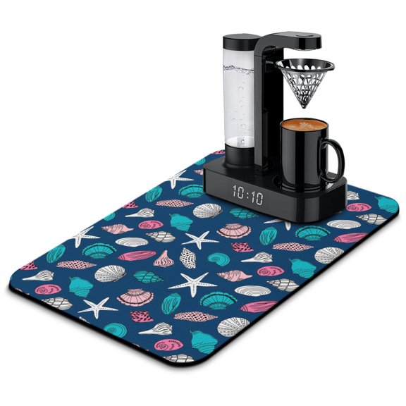 Sailing Themed Dish Drying Mat with Boat Anchor Mast Helm Design – Reusable and Quick Dry Coffee Bar Mat for Coastal Kitchen Counter Decor