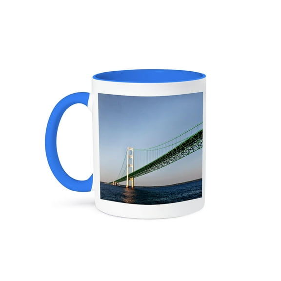 3dRose, Sailing Under the Mackinac Bridge in Mackinac Island, Michigan, USA, 11oz Two-Tone Blue Mug