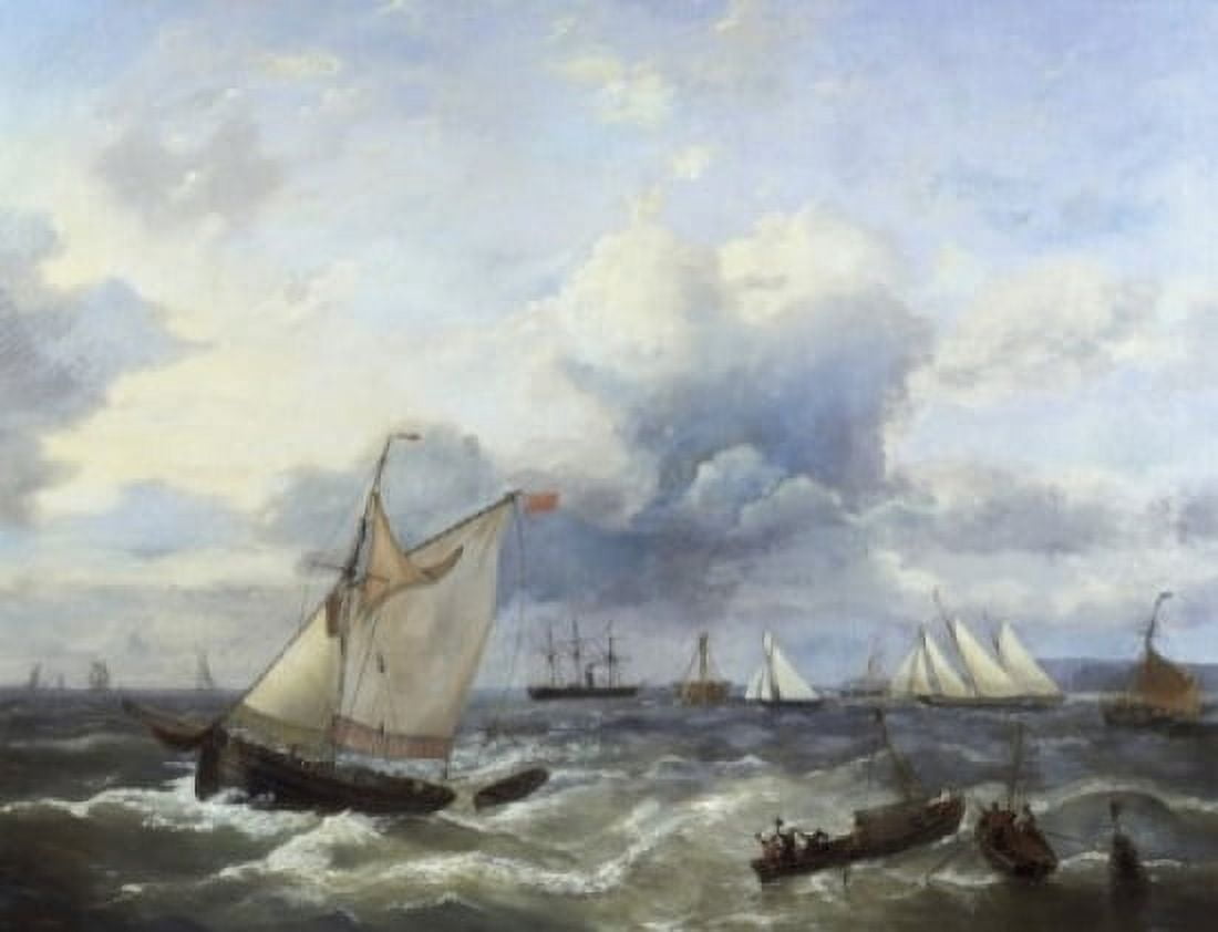 Sailing Vessels & A Steamship Offshore in a Squall Louis Verboeckhoven (1802-1899Belgian) Canvas Art - Louis Verboeckhoven (24 x 36)