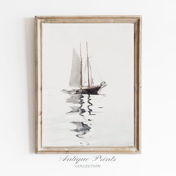 Sailing Vintage Poster, Muted Sailboat, Nautical, Neutral Seascape Wall Art, Antique Minimalist Fine Art857, Unframed Poster Size 24x36