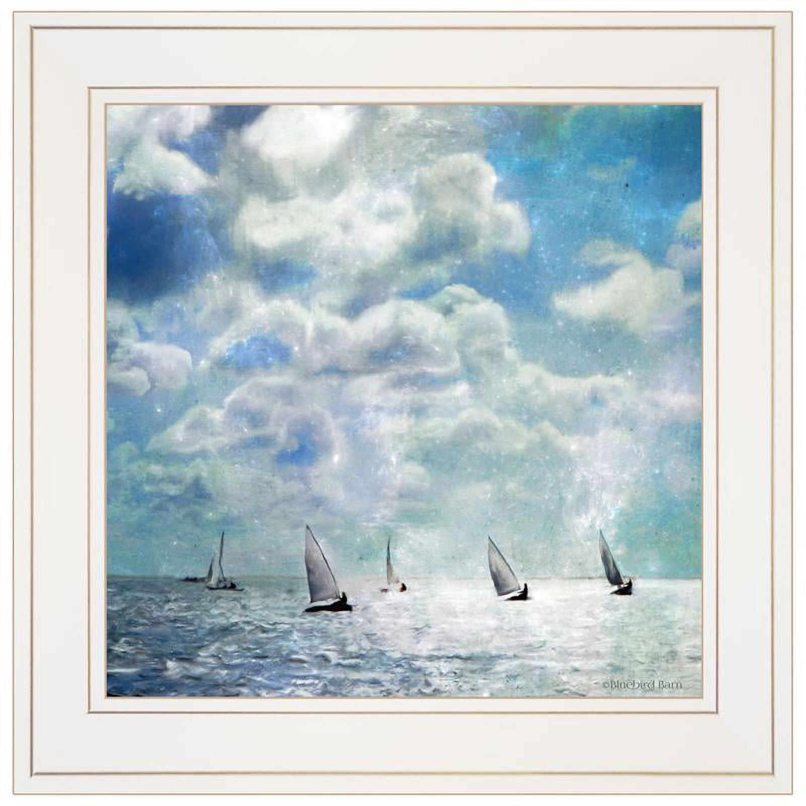 White Framed Coastal Sailboat Print on Canvas, 15 x 15