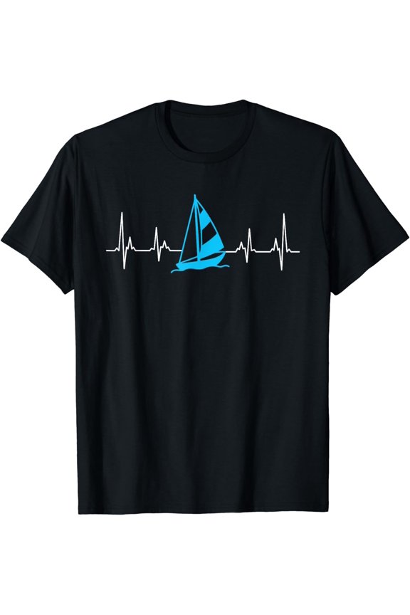Sailing boat gift men's heartbeat ECG heart line sailor T-Shirt