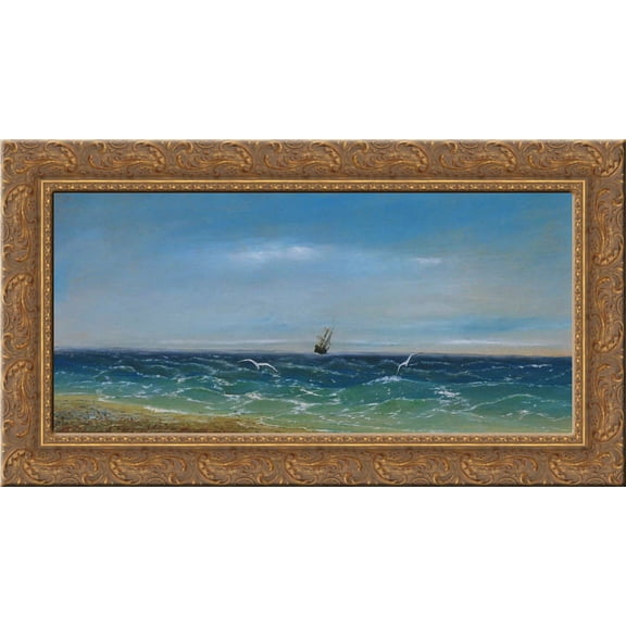 Sailing in the sea 24x16 Gold Ornate Wood Framed Canvas Art by Aivazovsky, Ivan