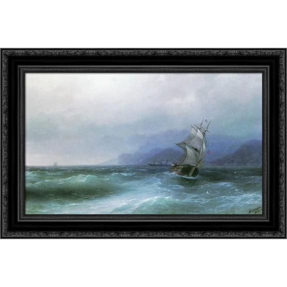Sailing in the sea 24x19 Black Ornate Wood Framed Canvas Art by Aivazovsky, Ivan