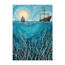 Sailing into the Deep - Painting Ocean Boat Waves Surrealism Vintage Fantasy Unframed Wall Art Print 5 x 7 inches