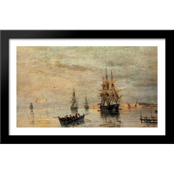 Sailing ships at dawn 40x24 Large Black Wood Framed Print Art by Konstantinos Volanakis