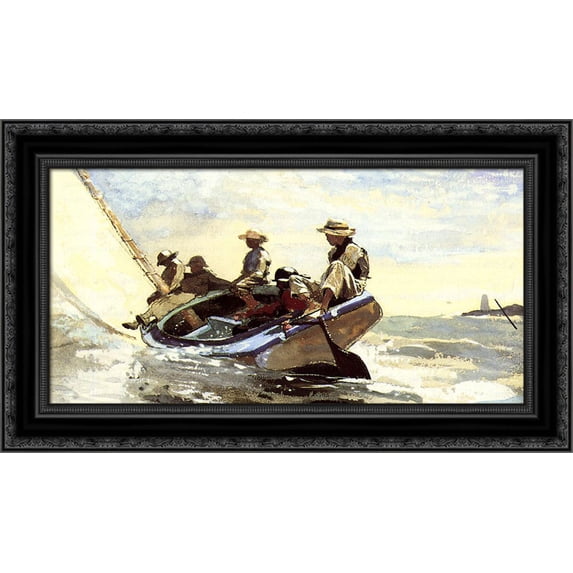 Sailing the Catboat 24x16 Black Ornate Wood Framed Canvas Art by Homer, Winslow