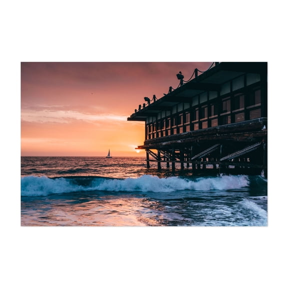 Sailing to Sunset - Redondo Beach California Photography Sunset Seascape Sailboat Ocean Waves Silhouette Coast Unframed Wall Art Print 40 x 60 inches