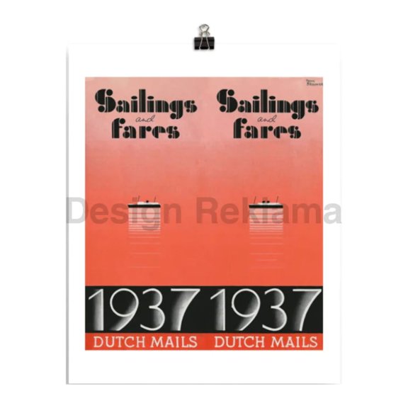 Sailings And Fares Dutch Mails, 1937. Unframed Vintage Travel Poster