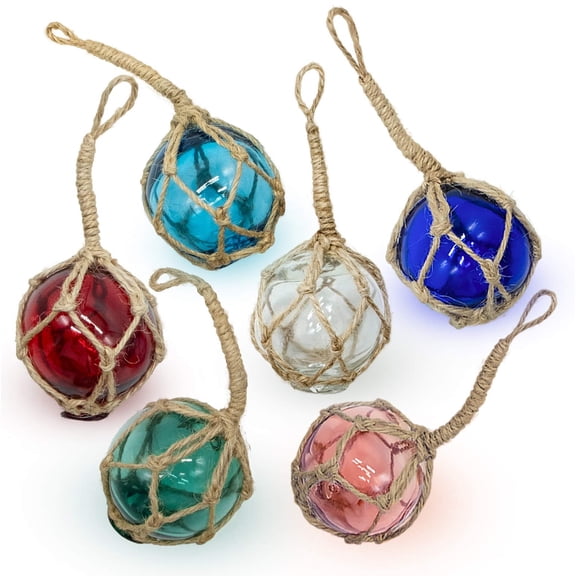 Sailingstory Glass Fishing Float Buoy Nautical Beach Ornaments For Christmas Tree Coastal Decorative Balls Centerpiece Bowl 2" Set Of 6 Color Pack