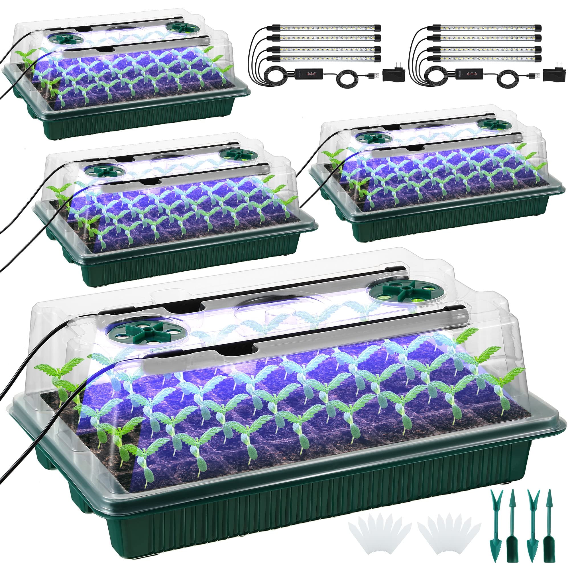 Saillong 4 Packs 80 OIF8 Cells Seed Starter Tray Kit with 4 Grow Lights