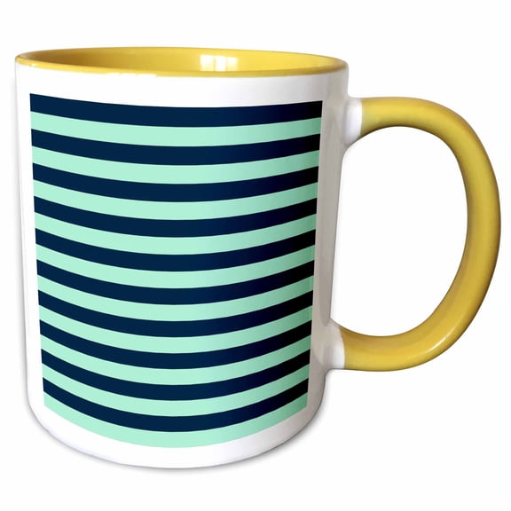3drose, Sailor Blue and Mint Horizontal Stripes, 11oz Two-tone Yellow Mug