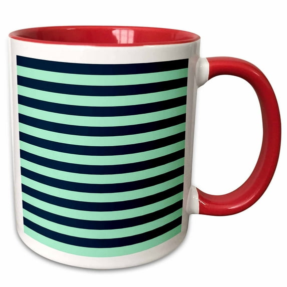3drose, Sailor Blue and Mint Horizontal Stripes, 15oz Two-tone Red Mug