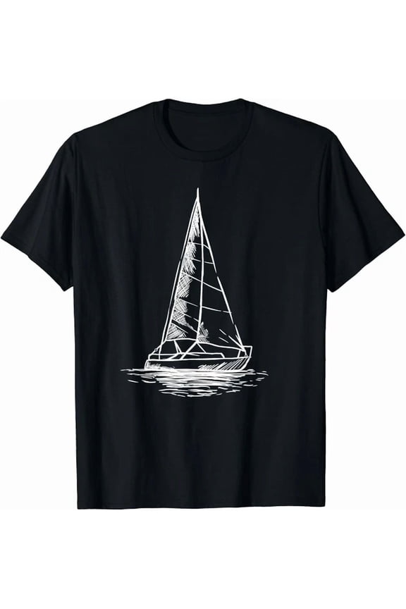 Sailor Boating Anchor Simple Line Drawing Sailboat Sailing Gift Unisex T-Shirt