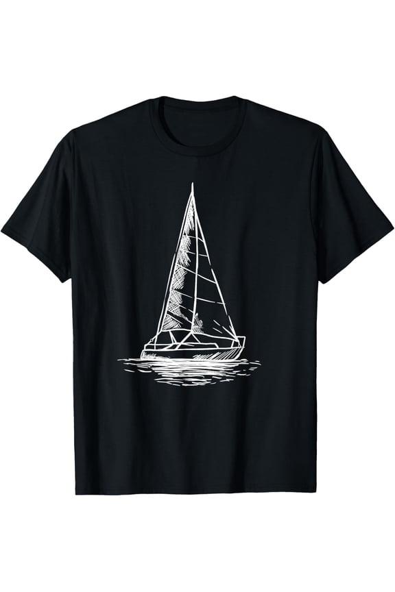 Sailor Boating Anchor - Simple Line Drawing Sailboat Sailing T-Shirt