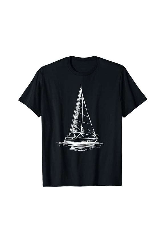 Sailor Boating Anchor - Simple Line Drawing Sailboat Sailing T-Shirt