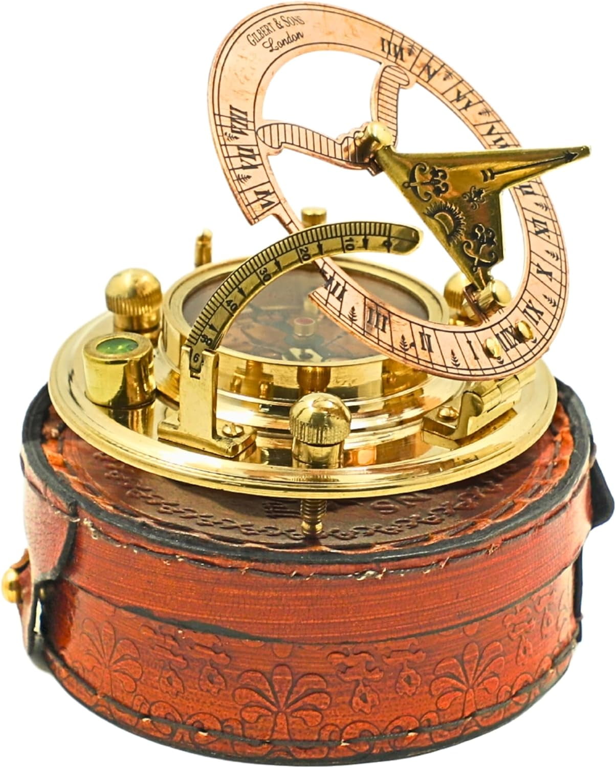 Sailor Brass Sundial Compass with Leather Case | Pocket Compass Gift Compass Rustic Vintage Home Decor Gifts | Present for Baptism, Communion, Graduation, Christian, Christmas- Mother