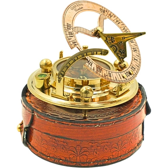 Sailor Brass Sundial Compass with Leather Case | Pocket Compass Gift Compass Rustic Vintage Home Decor Gifts | Present for Baptism, Communion, Graduation, Christian, Christmas- Mother