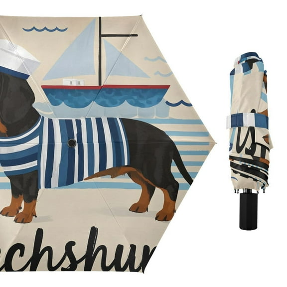 Sailor Dachshund Dog Compact Sun Umbrella Windproof Travel Umbrellas for Rain Strong Portable UV Protection