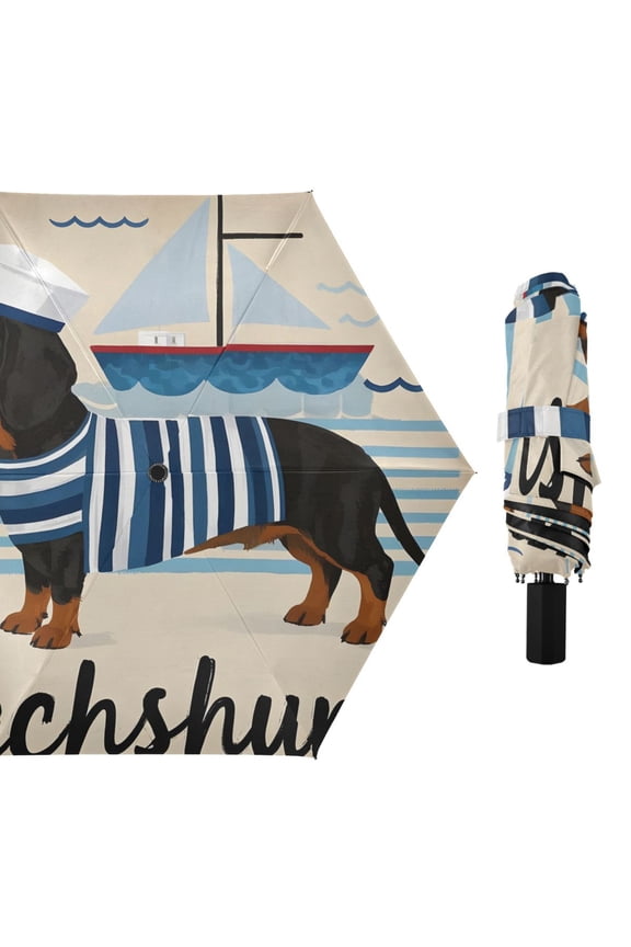 Sailor Dachshund Dog Compact Sun Umbrella Windproof Travel Umbrellas for Rain Strong Portable UV Protection