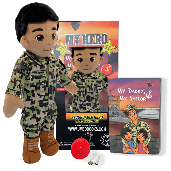 UMBO My Hero 14" Navy Sailor Recordable Military Plush – Over 1 Hour Audio – A New Alternative to Recordable Books – The Ultimate "Daddy Doll" for Every Hero