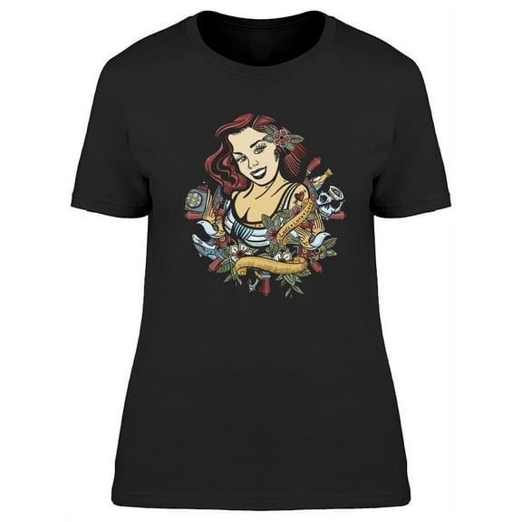 Sailor Girl Pin Up Style T-Shirt Women -Image by Shutterstock, Female Medium