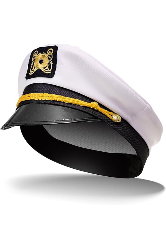 Sailor Hat, White Captains Hat, Adjustable Yacht Boat Captain Hat Adult Men Women Teenage, Skipper Ship Sailor Cap, Navy Marines Style Admiral Sailors Hat for Halloween Costume Accessory