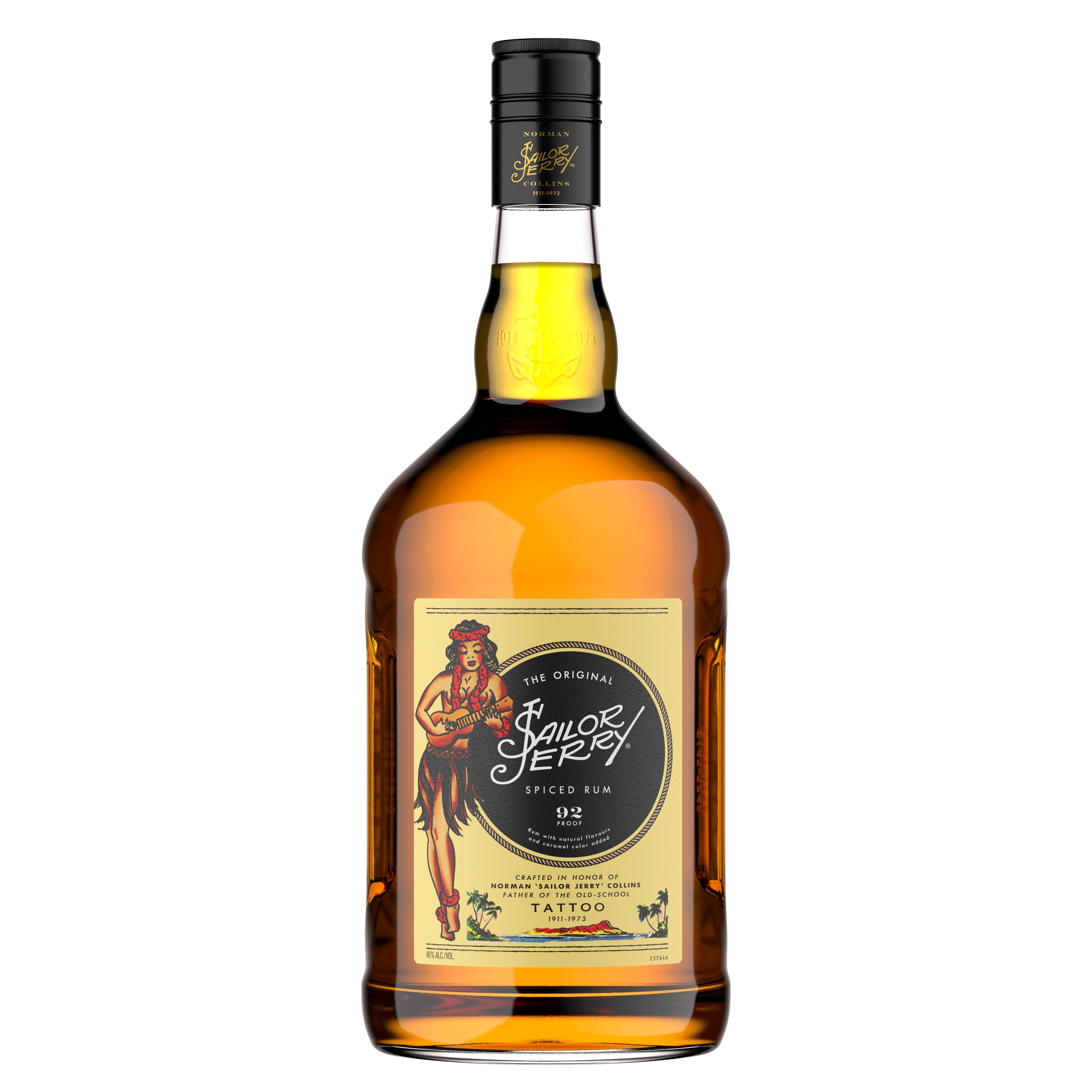 Sailor Jerry Spiced Rum, 1.75L Glass Bottle, 46 ABV 92 Proof