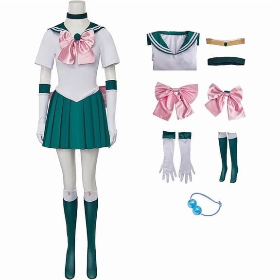 Sailor Jupiter Makoto Inspired Combat Uniform Dress Set with Accessories for Women