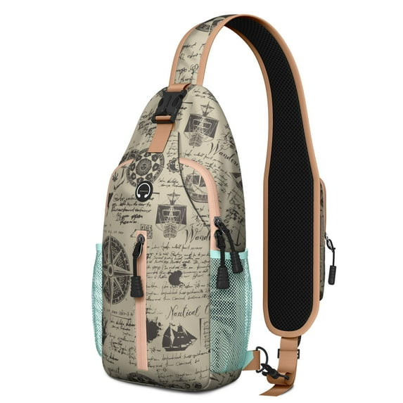 Sailor Mariner Nautical Sling Bag with Ship, Boat, Mast, and Rudder Print, Lightweight Crossbody Backpack, Adjustable Strap, Durable for Maritime Voyage and Summer Adventures