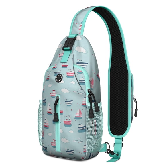 Sailor Mariner Nautical Sling Bag with Ship, Boat, Mast, and Rudder Print, Lightweight Crossbody Backpack, Adjustable Strap, Durable for Maritime Voyage and Summer Adventures