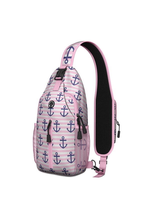 Sailor Mariner Nautical Sling Bag with Ship, Boat, Mast, and Rudder Print, Lightweight Crossbody Backpack, Adjustable Strap, Durable for Maritime Voyage and Summer Adventures