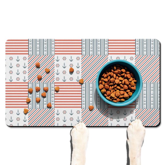Sailor Mariner Seashell Sailing Dog Food Mat – Maritime Beach Pet Feeding Mat 17x30, Non-Slip, Absorbent, Quick Dry, , Easy Clean