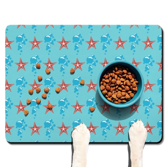 Sailor Mariner Seashell Sailing Dog Food Mat – Maritime Beach Pet Feeding Mat 24x32, Non-Slip, Absorbent, Quick Dry, Waterproof, Easy Clean