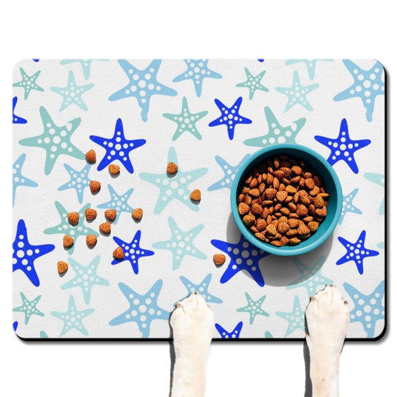 Sailor Mariner Seashell Sailing Dog Food Mat – Maritime Beach Pet Feeding Mat 24x32, Non-Slip, Absorbent, Quick Dry, Waterproof, Easy Clean