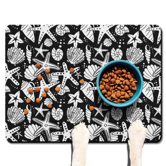 Sailor Mariner Seashell Sailing Dog Food Mat – Maritime Beach Pet Feeding Mat 24x32, Non-Slip, Absorbent, Quick Dry, Waterproof, Easy Clean