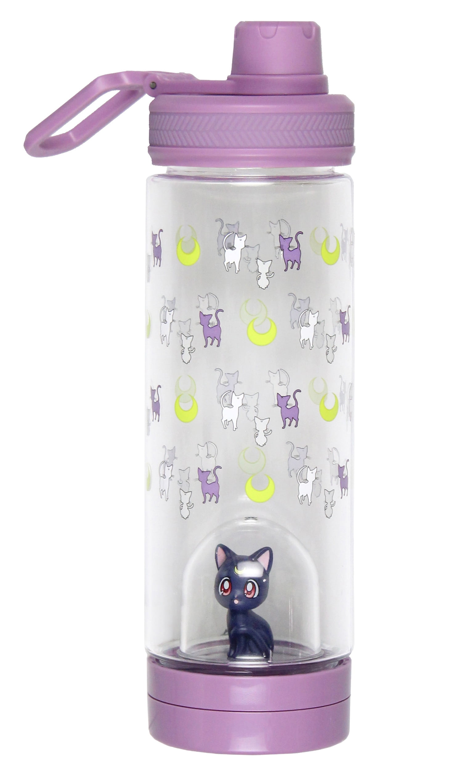 Sailor Moon Artemis Drinking Plastic Water Bottle With Inside Character Mold With Screw Top Lid | BPA Free | 17 oz.
