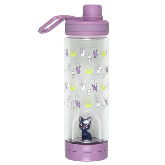 Sailor Moon Artemis Drinking Plastic Water Bottle With Inside Character Mold With Screw Top Lid | BPA Free | 17 oz.