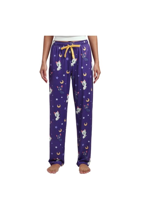 Sailor Moon Artemis & Luna All-Over Print Women's Purple Quick Turn Sleep Pajama Pants-Large