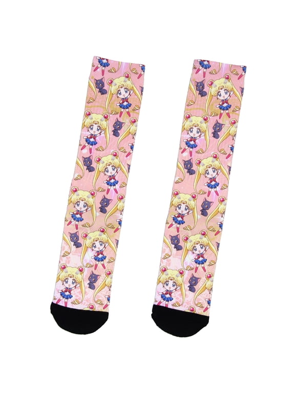 Crystal Anime Sailor Moon And Artemis Chibi Sublimated Crew Socks