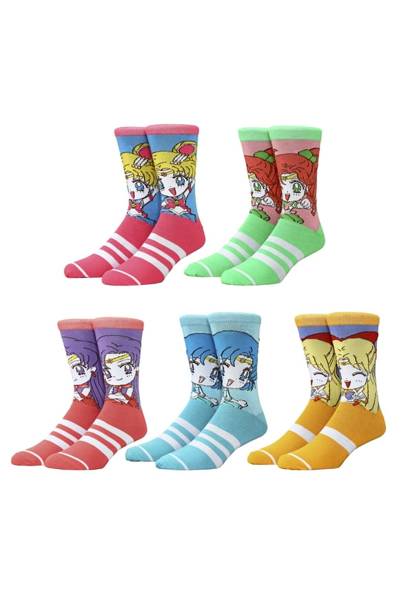 Sailor Moon Crystal Characters Men's 5-Pack Crew Socks