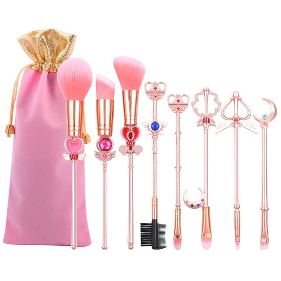 Sailor Moon Makeup Brushes Set - 8pcs Magical Wand Makeup Brush Set Pink Professional Cosmetic Tool Kit Set Pink Drawstring Bag Included