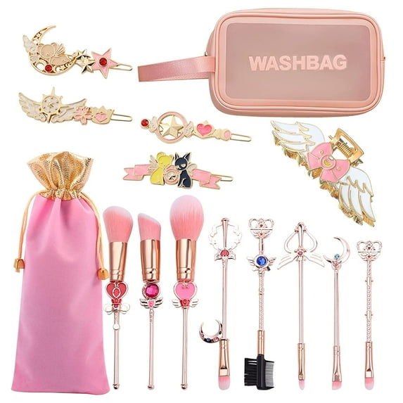 Sailor Moon Makeup Brushes Set - Sailor Moon Merchandise Collection Including Makeup Brushes, Cosmetic Bag, Hairpin, Hair Claw Clip for Women Girls