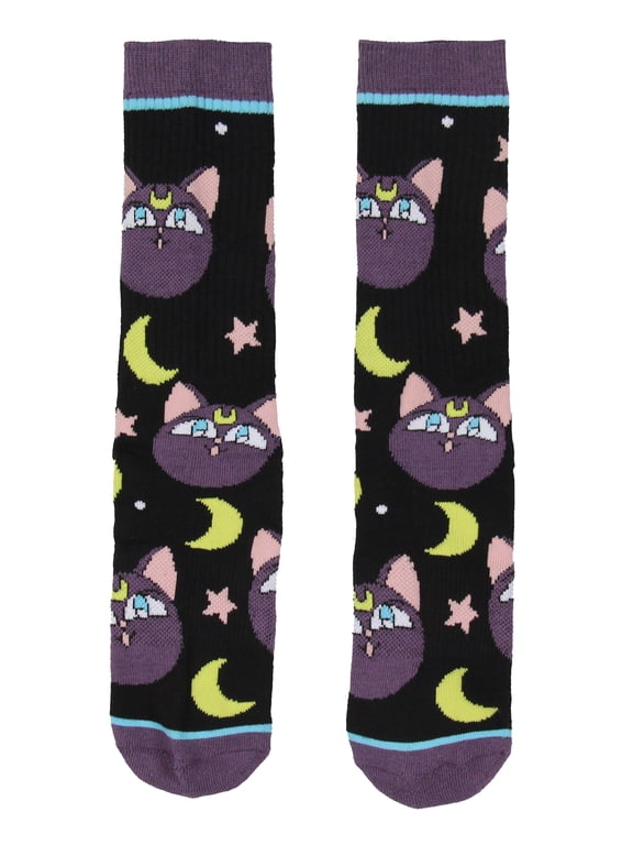 Luna Character Crew Socks, Sailor Moon Manga Athletic Cushioned Socks, Anime Socks For Women Men 1 Pair