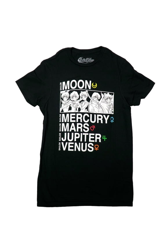 Sailor Moon Mens T-Shirt - Black and White Cast Over Names