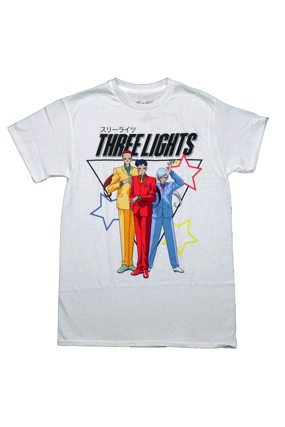 Sailor Moon Mens T-Shirt -Three Lights Posed Under Name In Suits (2X-Large)